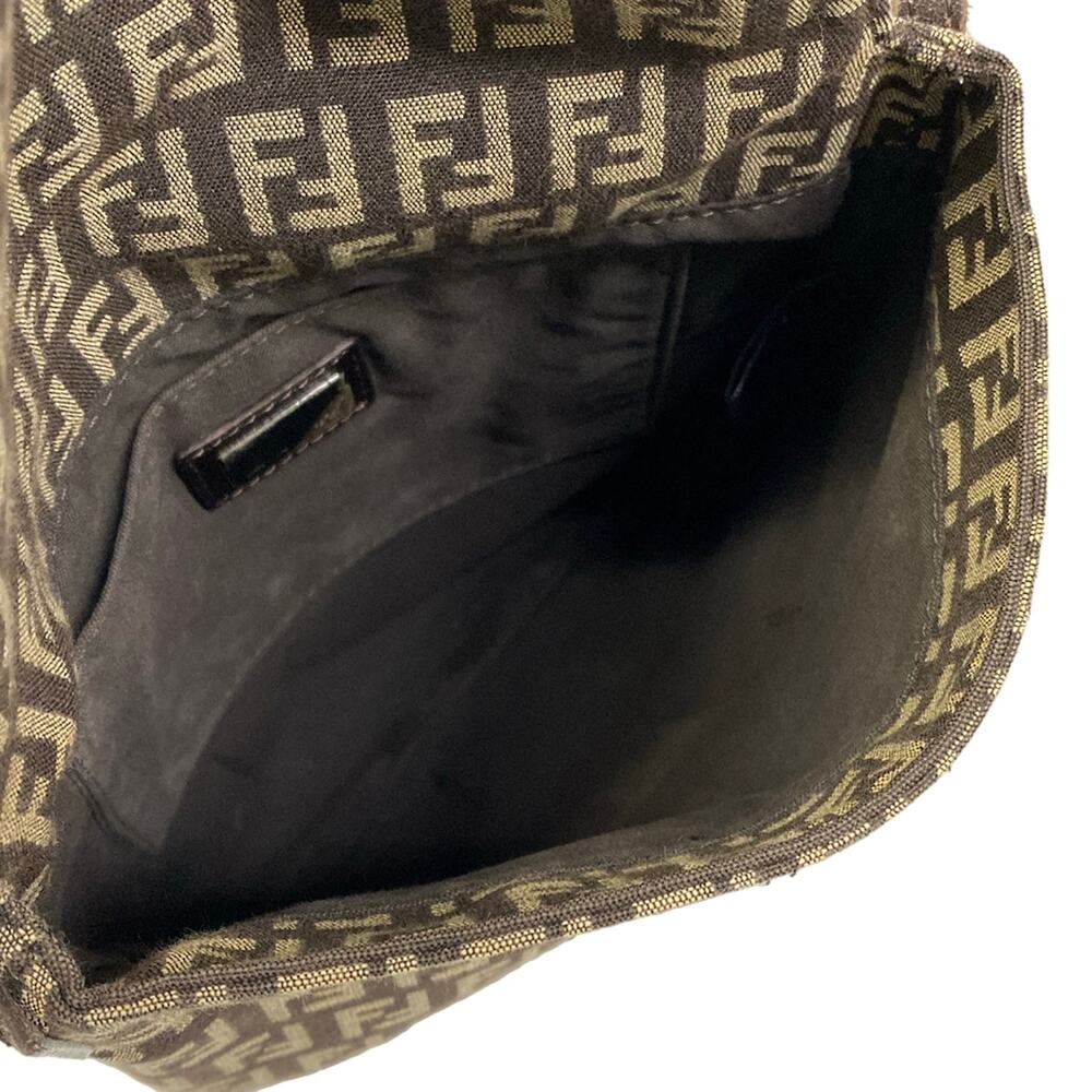 Fendi Zucchino Kamse Pochette Shoulder Bag 8BT075 Dark Brown Beige Jacquard - Picture 7 of 15
